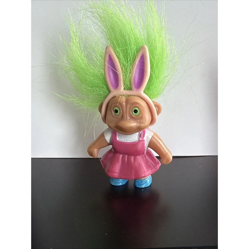 Troll Dolls Vintage Easter Bunny, Set of 4, Pink Green Hair 3 Inch Figures